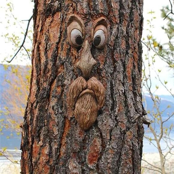 Tree Faces Decor Outdoor, 12 Inch Tree Face Outdoor Statues Old Man Tree Hugger - Picture 7 of 7